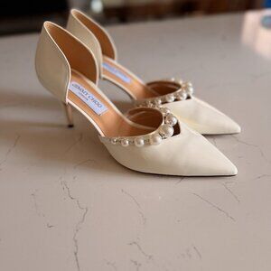 Jimmy Choo Aurelie 65 Latte/White Patent Leather Pointed Pumps, EU41, US10